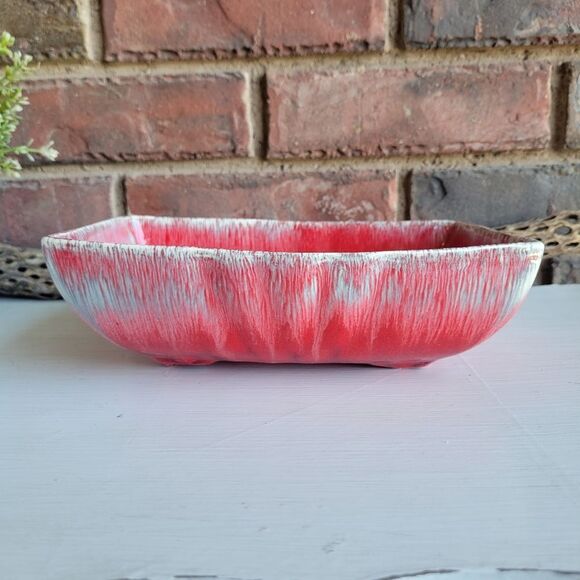 Vintage MCM Red Drip Glaze Pottery Planter - Picture 2 of 14